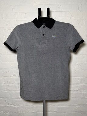 Barbour Men's Grey Polo Shirt with Black Collar